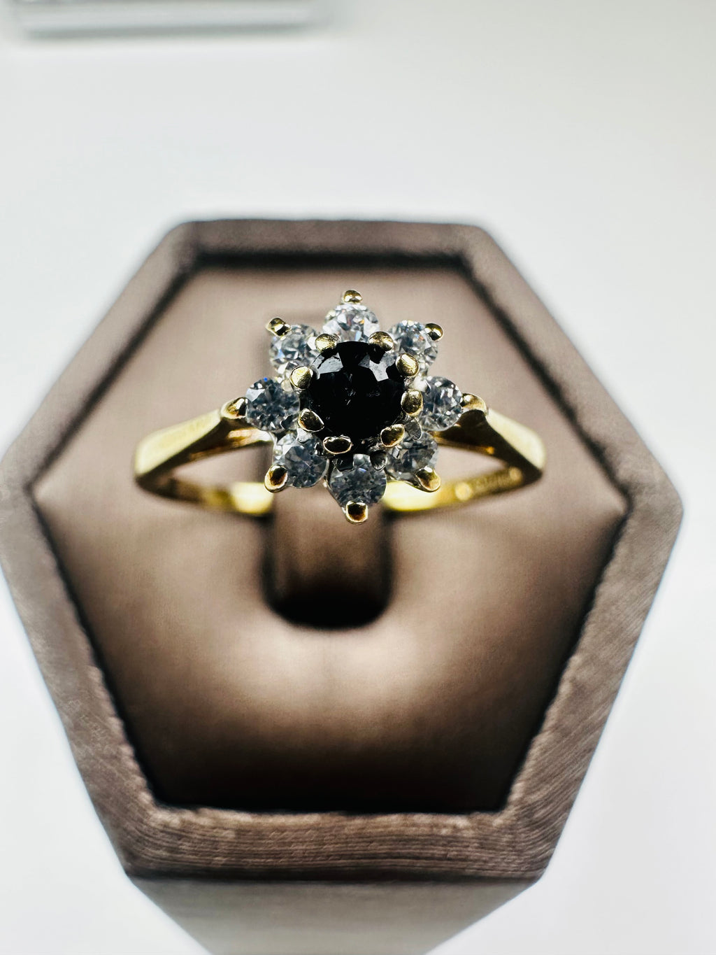 Sapphire and moisanite Ring Yellow Gold 9ct , Hallmarked