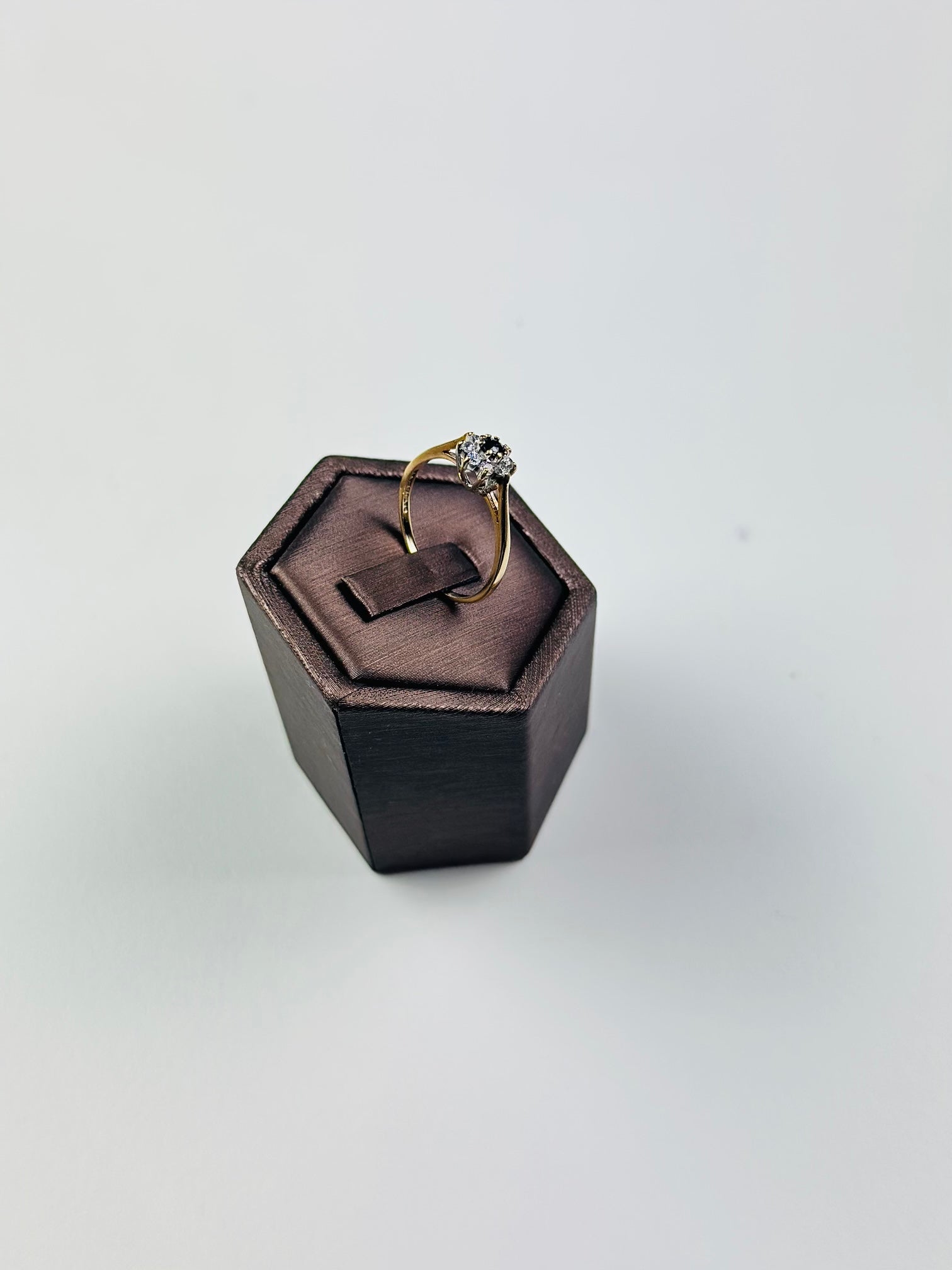 Sapphire and moisanite Ring Yellow Gold 9ct , Hallmarked