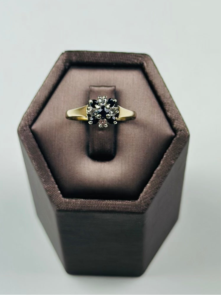 Sapphire Diamond Ring 9ct Gold Antique , Natural Gemstones And Tested Diamonds