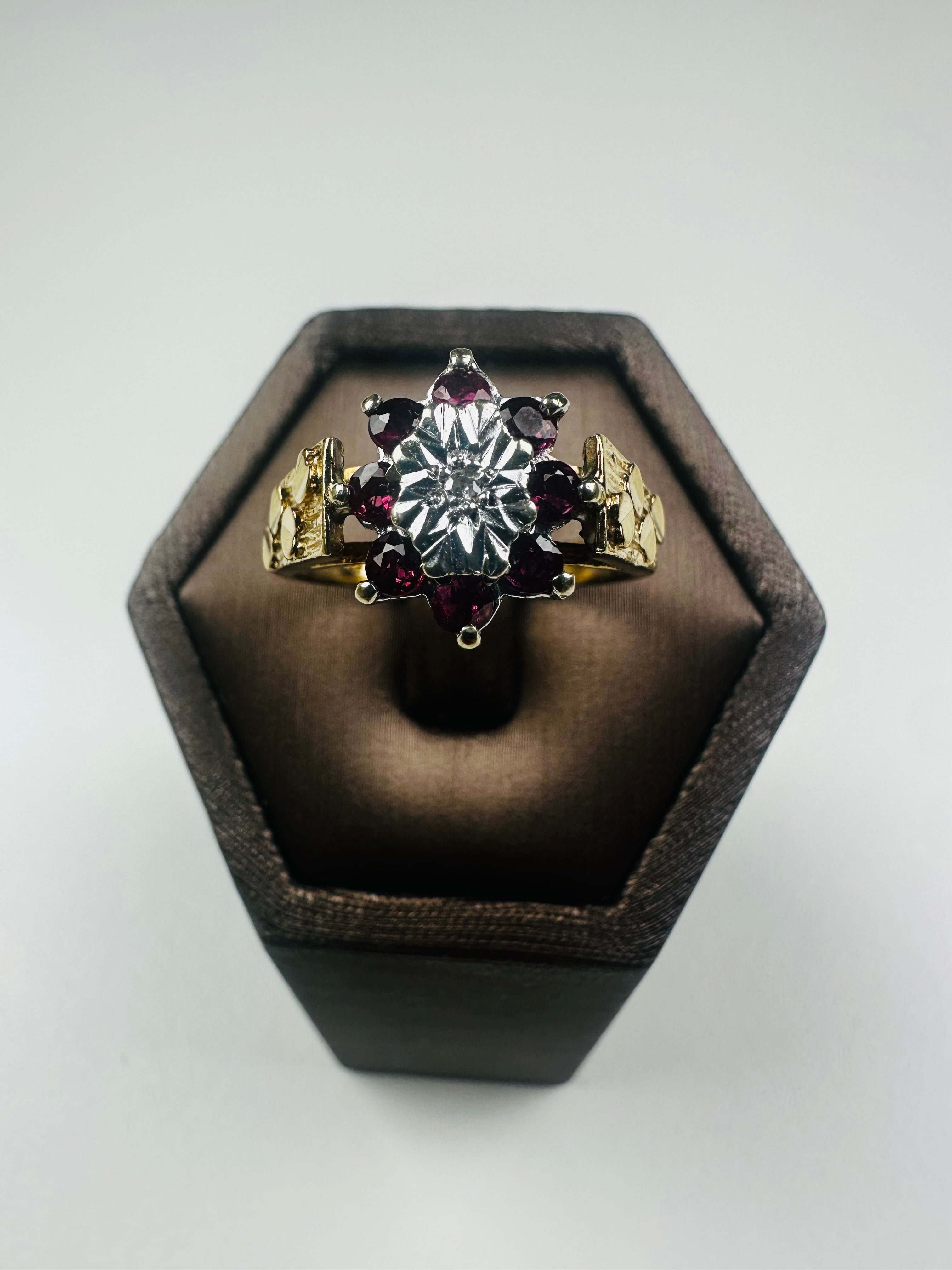 Ruby Diamond Ring 9ct Yellow Gold , Hallmarked And Antique