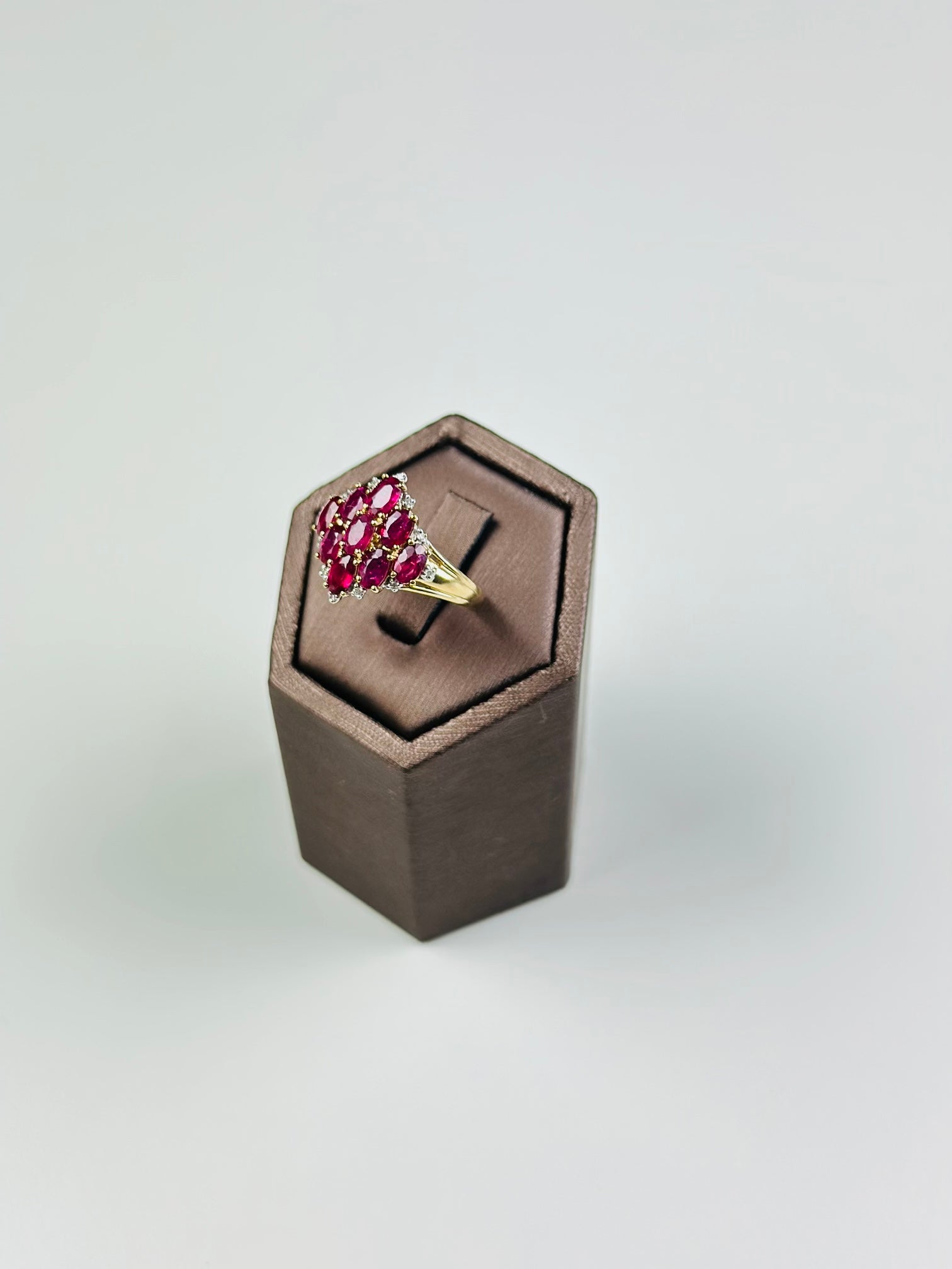 9ct gold ruby and diamond ring , natural Burma Ruby , Hallmarked , Antique