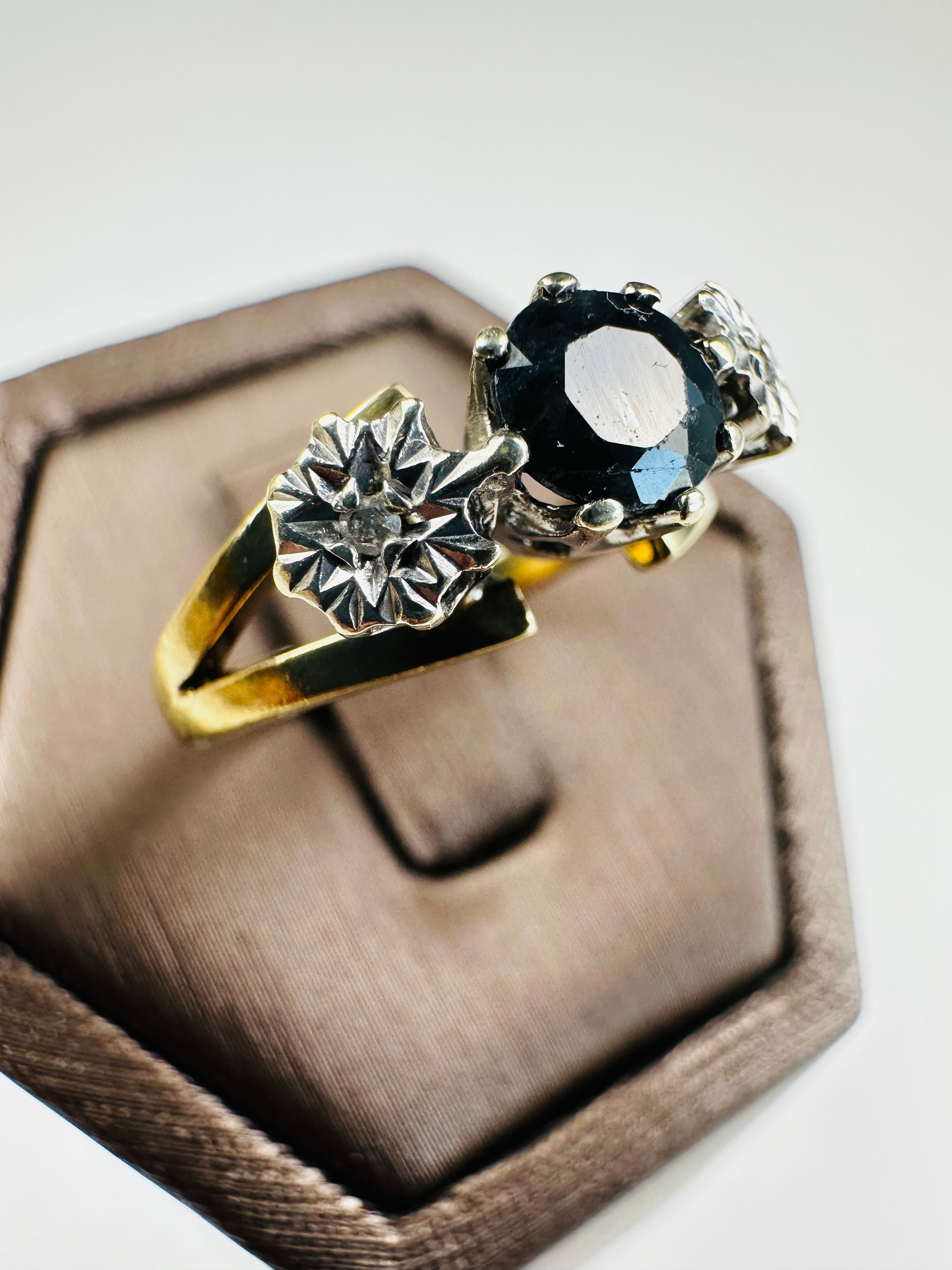 Sapphire Diamond Ring 9ct , Vintage And Hallmarked
