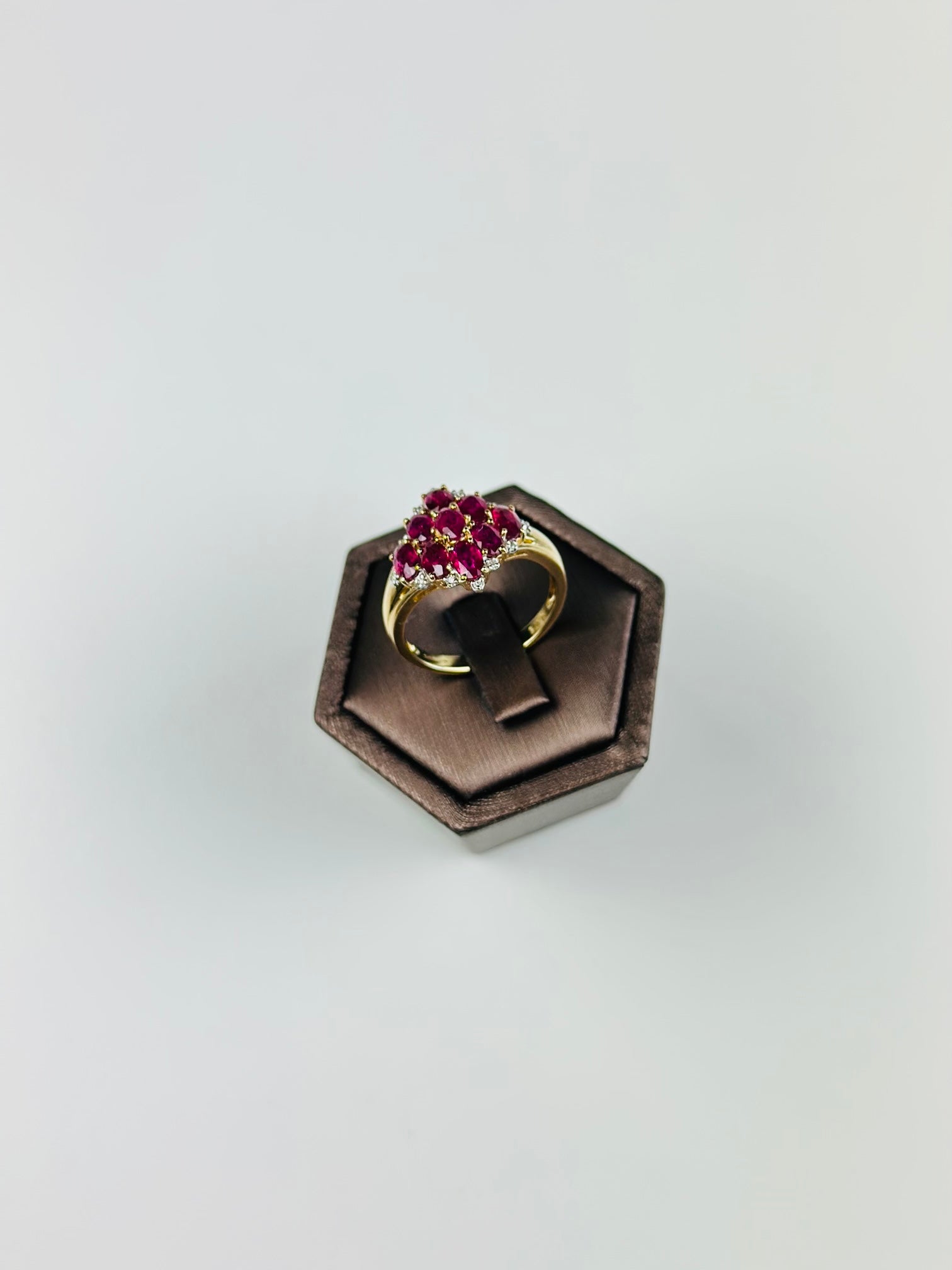 9ct gold ruby and diamond ring , natural Burma Ruby , Hallmarked , Antique