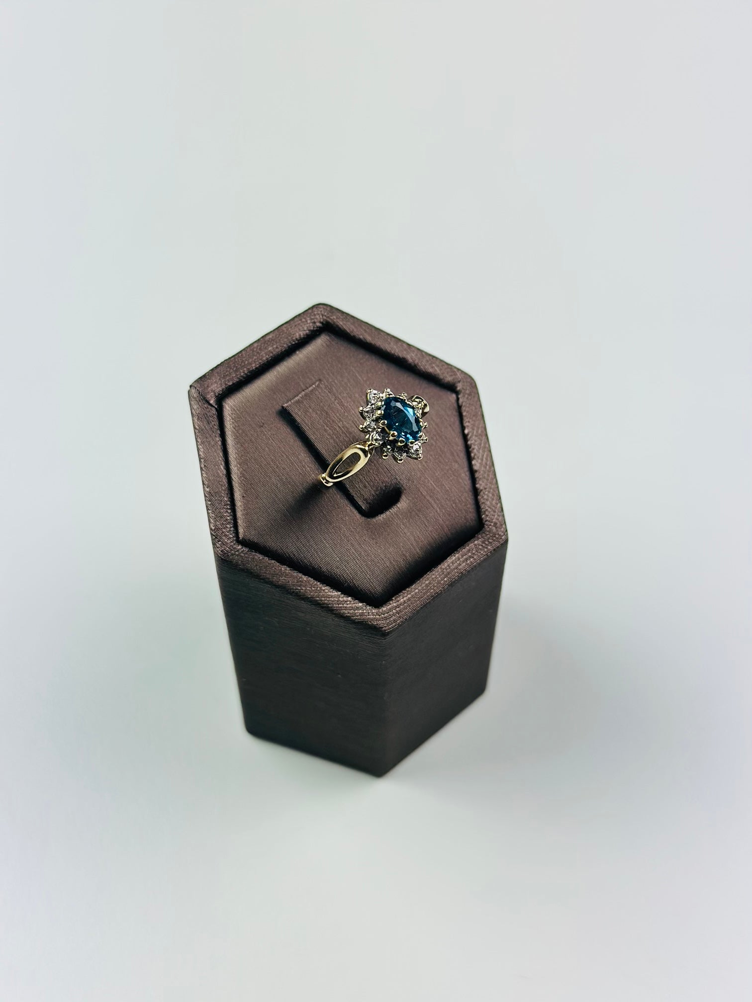 9ct gold blue topaz diamond cluster ring , Hallmarked And Vintage