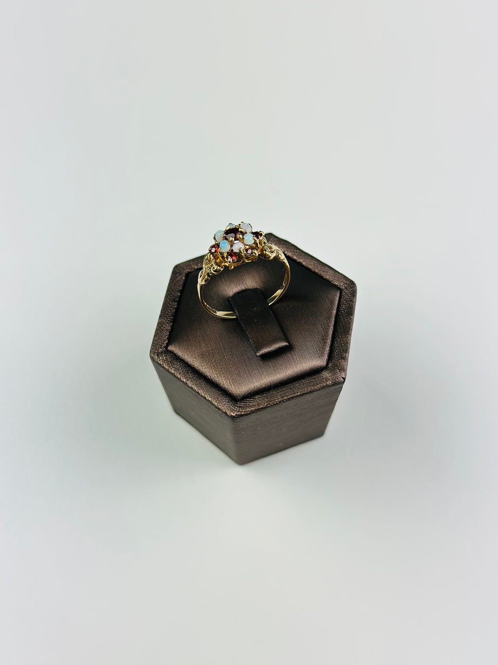 Gold Ring 9ct Natural opal And Garnet , Victorian Style , Hallmarked