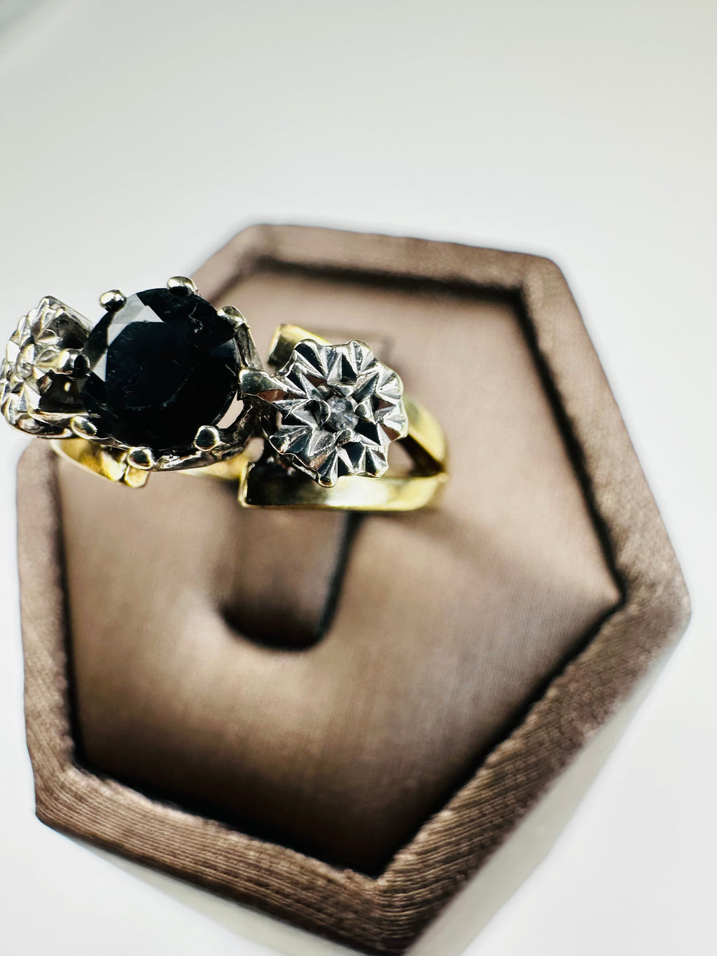 Sapphire Diamond Ring 9ct , Vintage And Hallmarked