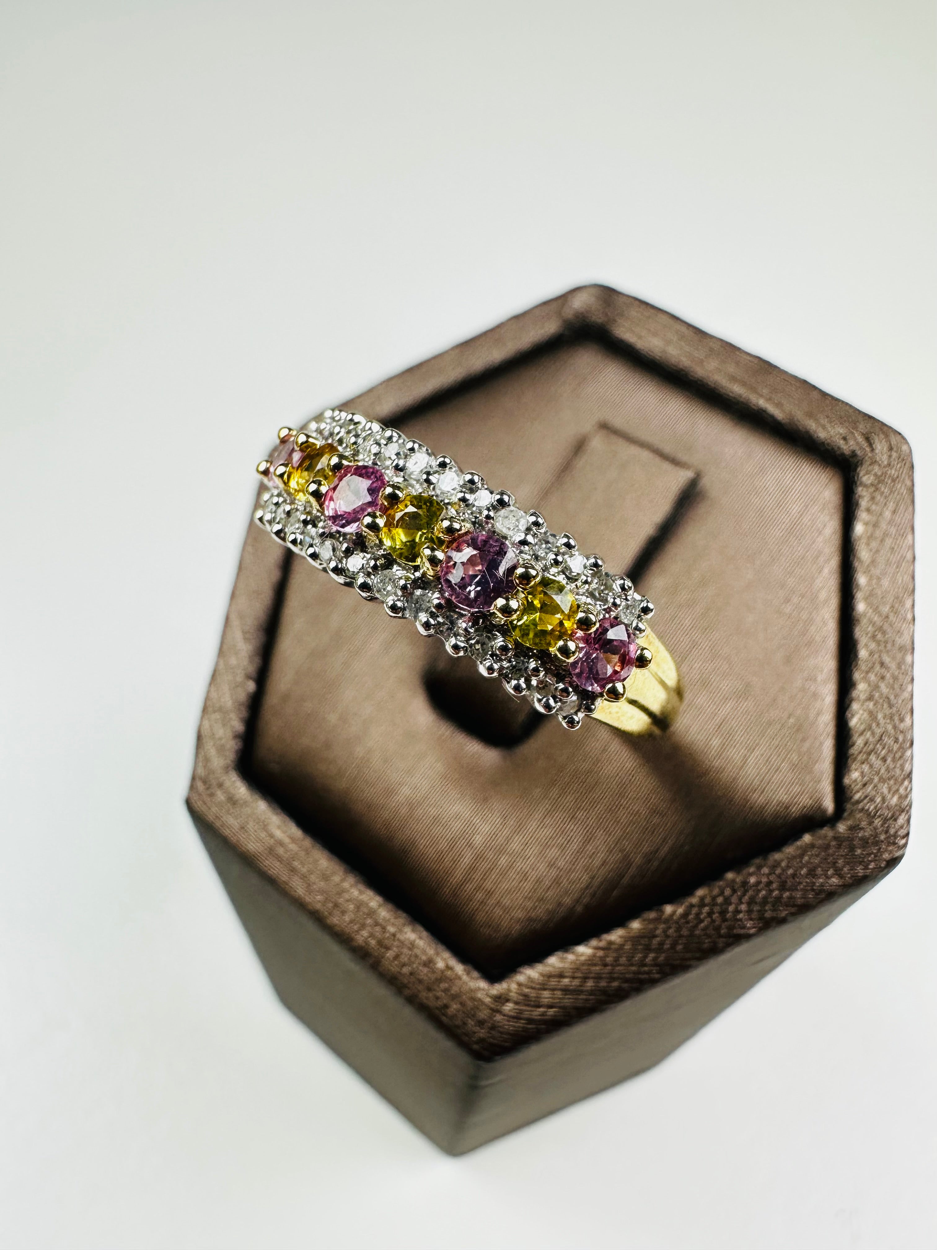 sapphire and diamond ring Multicolor Sapphires , Hallmarked 375 Yellow Gold