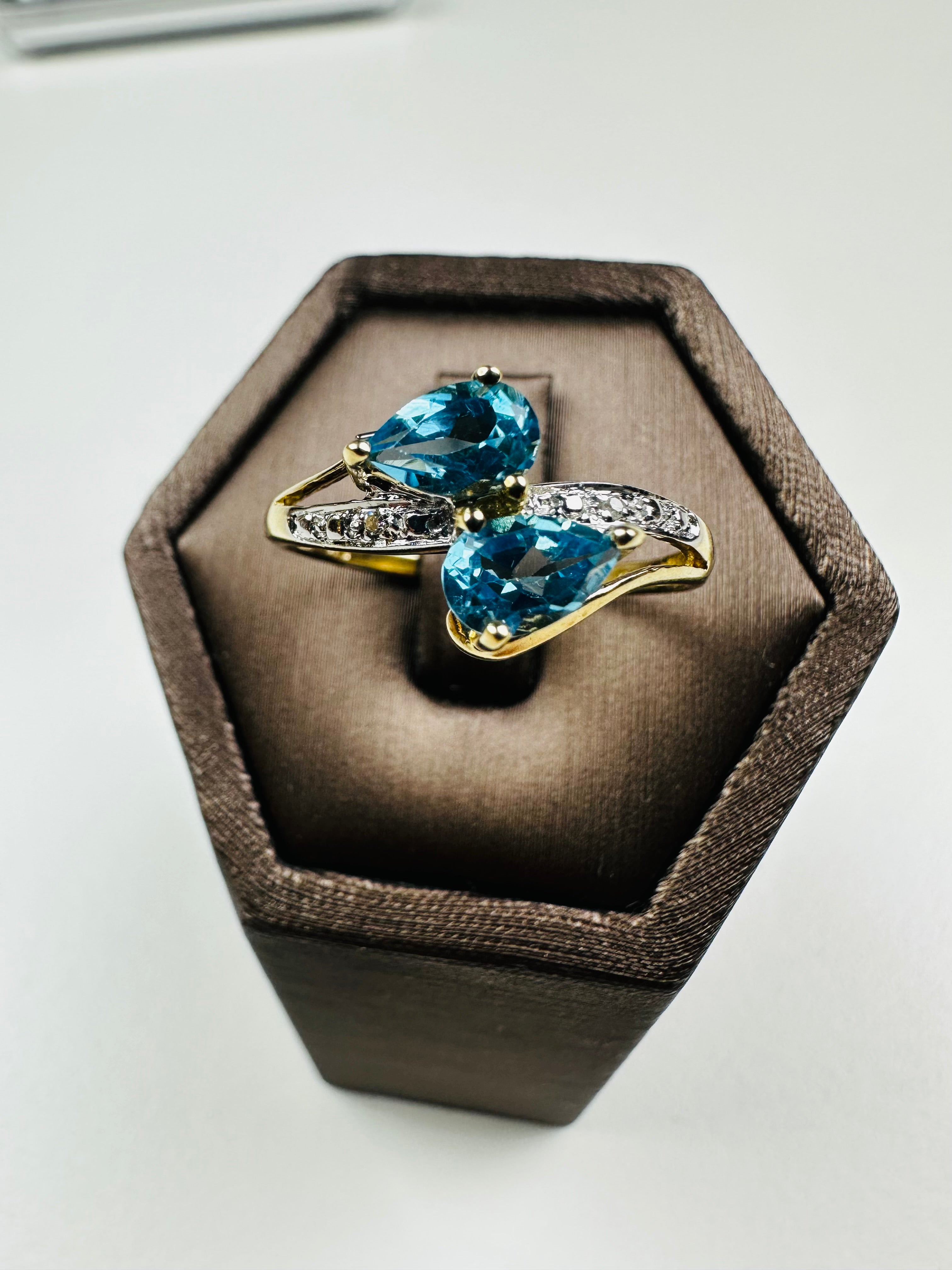 9ct gold blue topaz diamond cluster ring, Hallmarked And Natural Topaz , Vintage