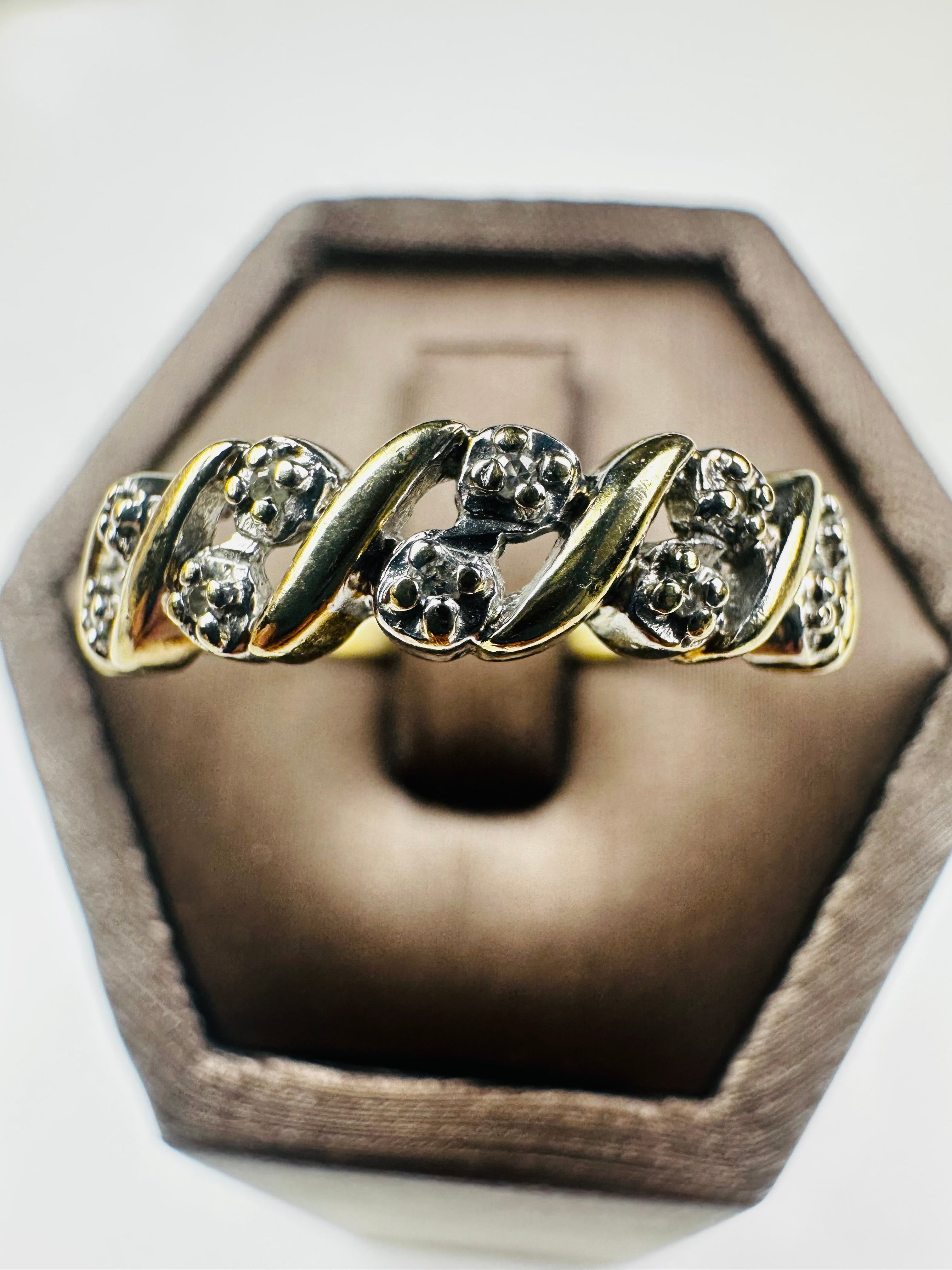 Diamond Ring In Yellow Gold 9ct , Hallmarked With Natural Diamonds vintage polished