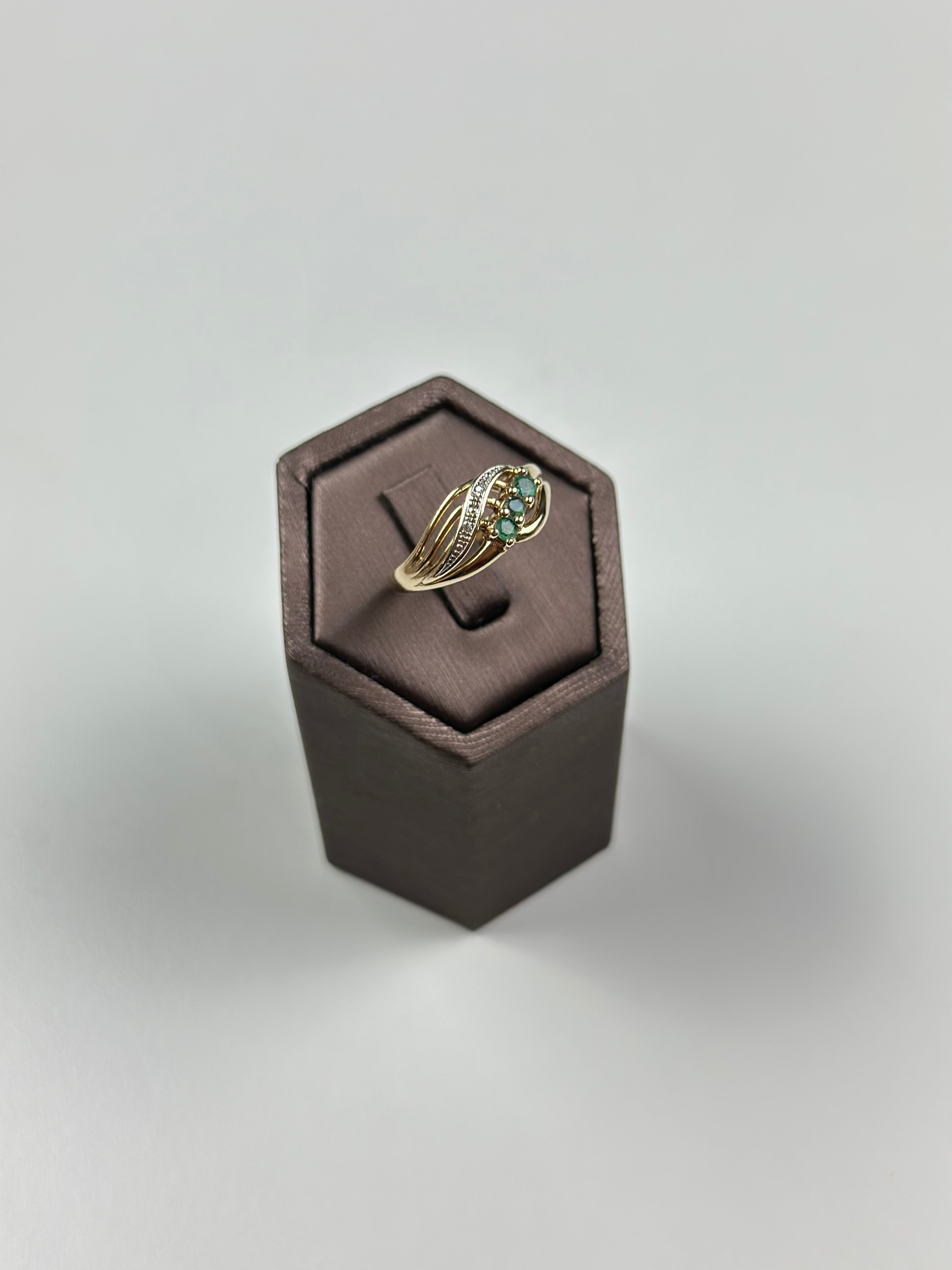 Emerald Diamond Ring 9ct Gold , Hallmarked And Vintage . Natural Emeralds