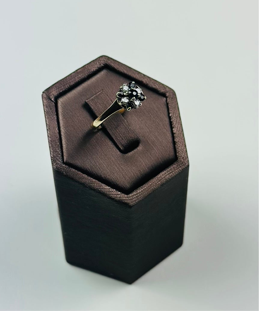 Vintage 9ct Gold Sapphire & Moissanite Ring - Elegant Hexagonal Design