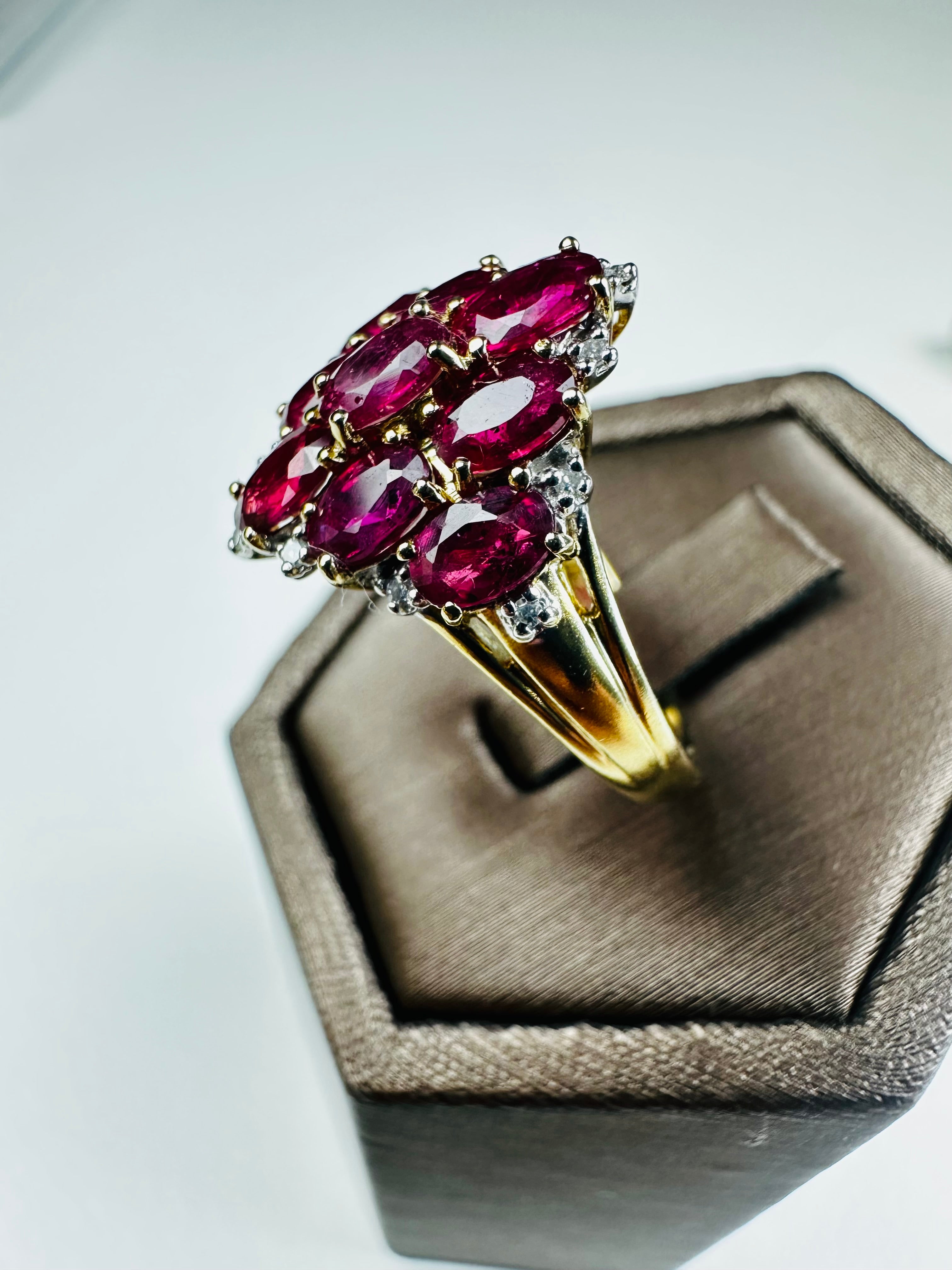 9ct gold ruby and diamond ring , natural Burma Ruby , Hallmarked , Antique