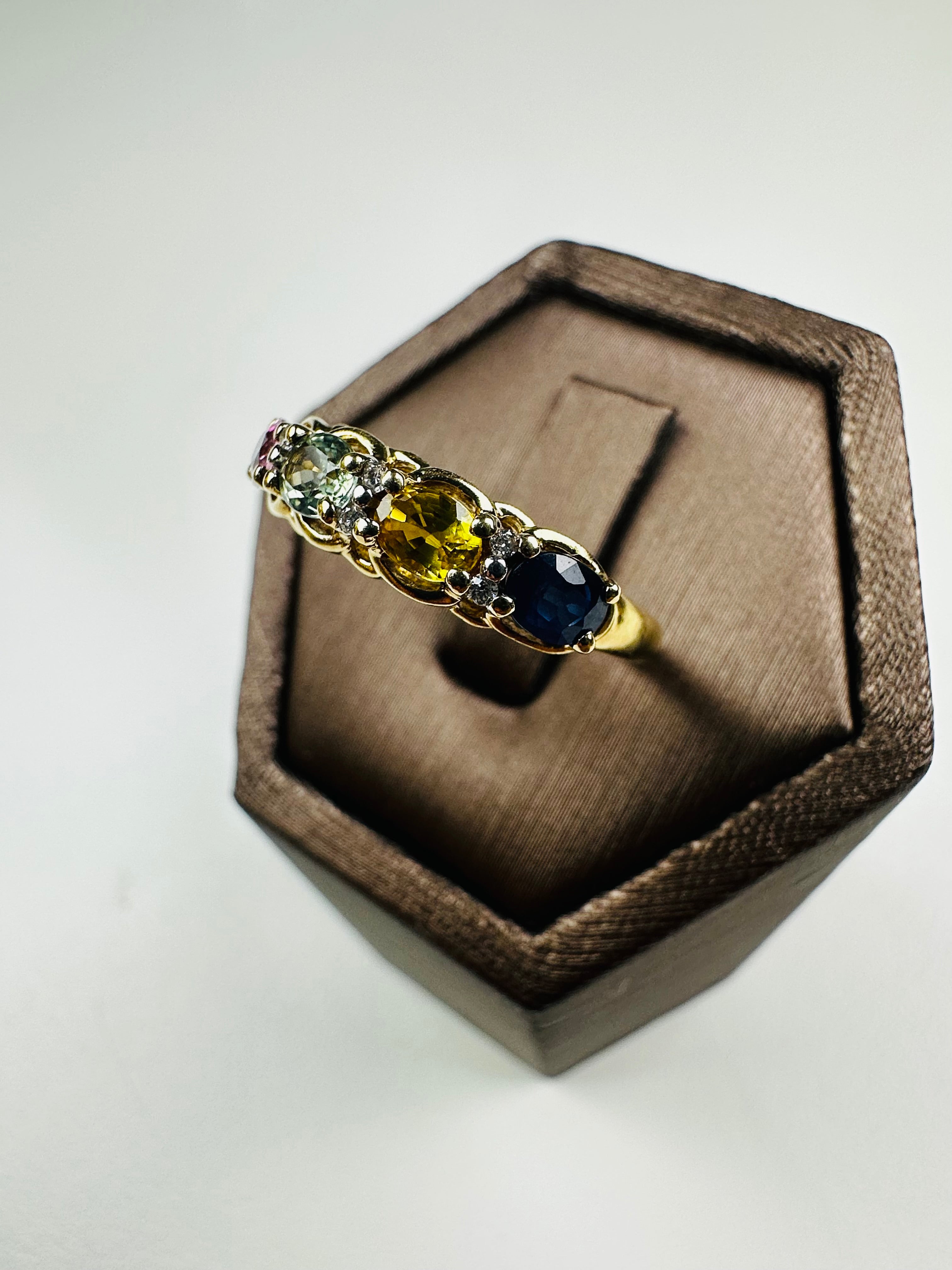 Sapphires And Diamond Ring 9ct Gold , Multi Color Sapphire Ring,hallmarked