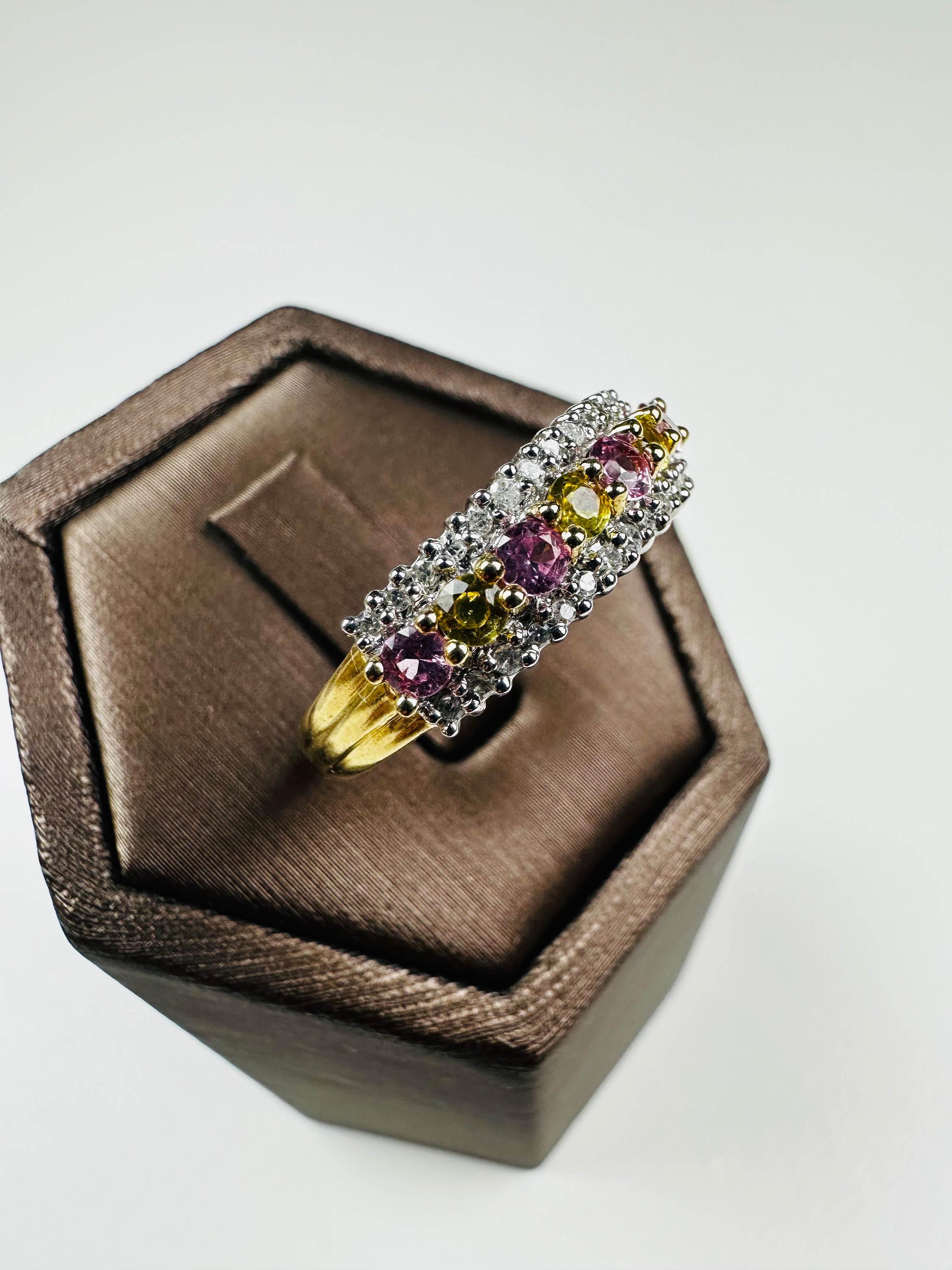 sapphire and diamond ring Multicolor Sapphires , Hallmarked 375 Yellow Gold