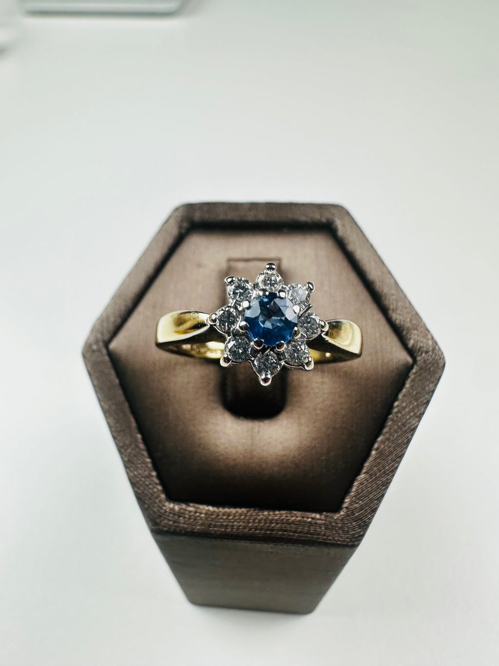 9ct Yellow gold Blue Topaz ring , hallmarked and size 7