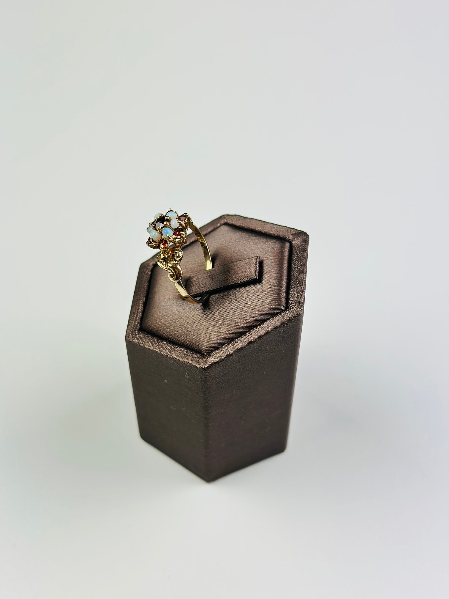 Gold Ring 9ct Natural opal And Garnet , Victorian Style , Hallmarked