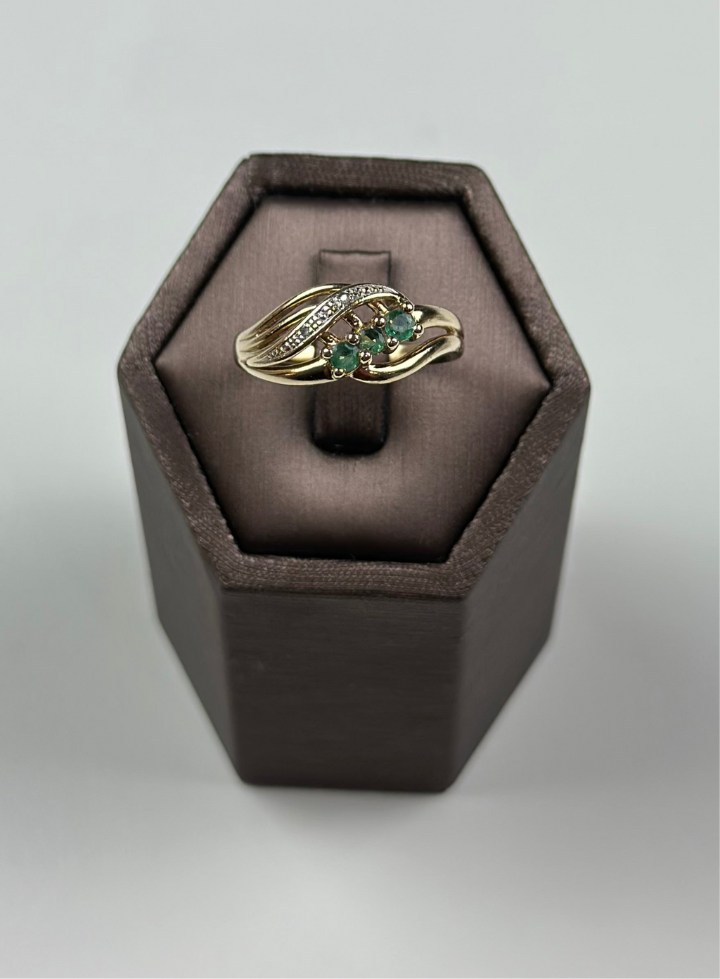 Emerald Diamond Ring 9ct Gold , Hallmarked And Vintage . Natural Emeralds