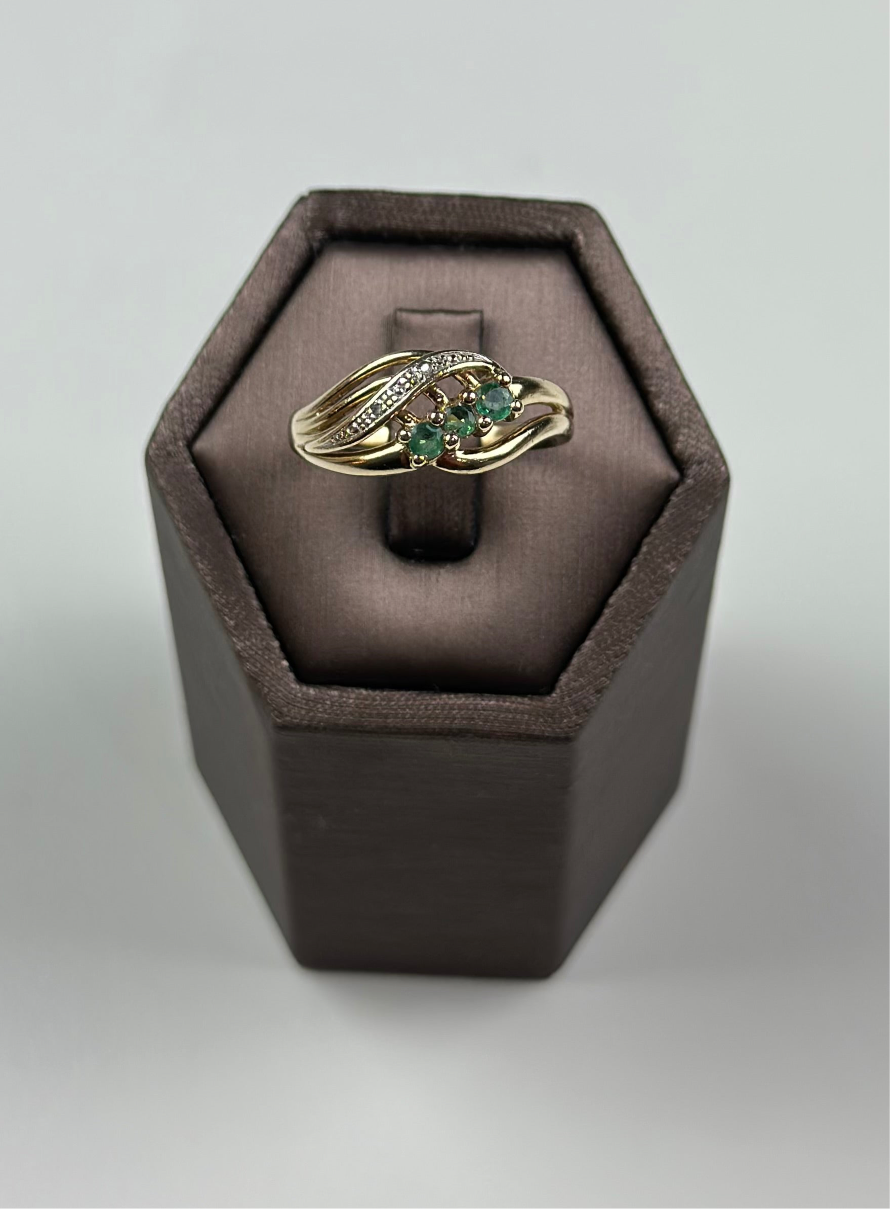 Emerald Diamond Ring 9ct Gold , Hallmarked And Vintage . Natural Emeralds