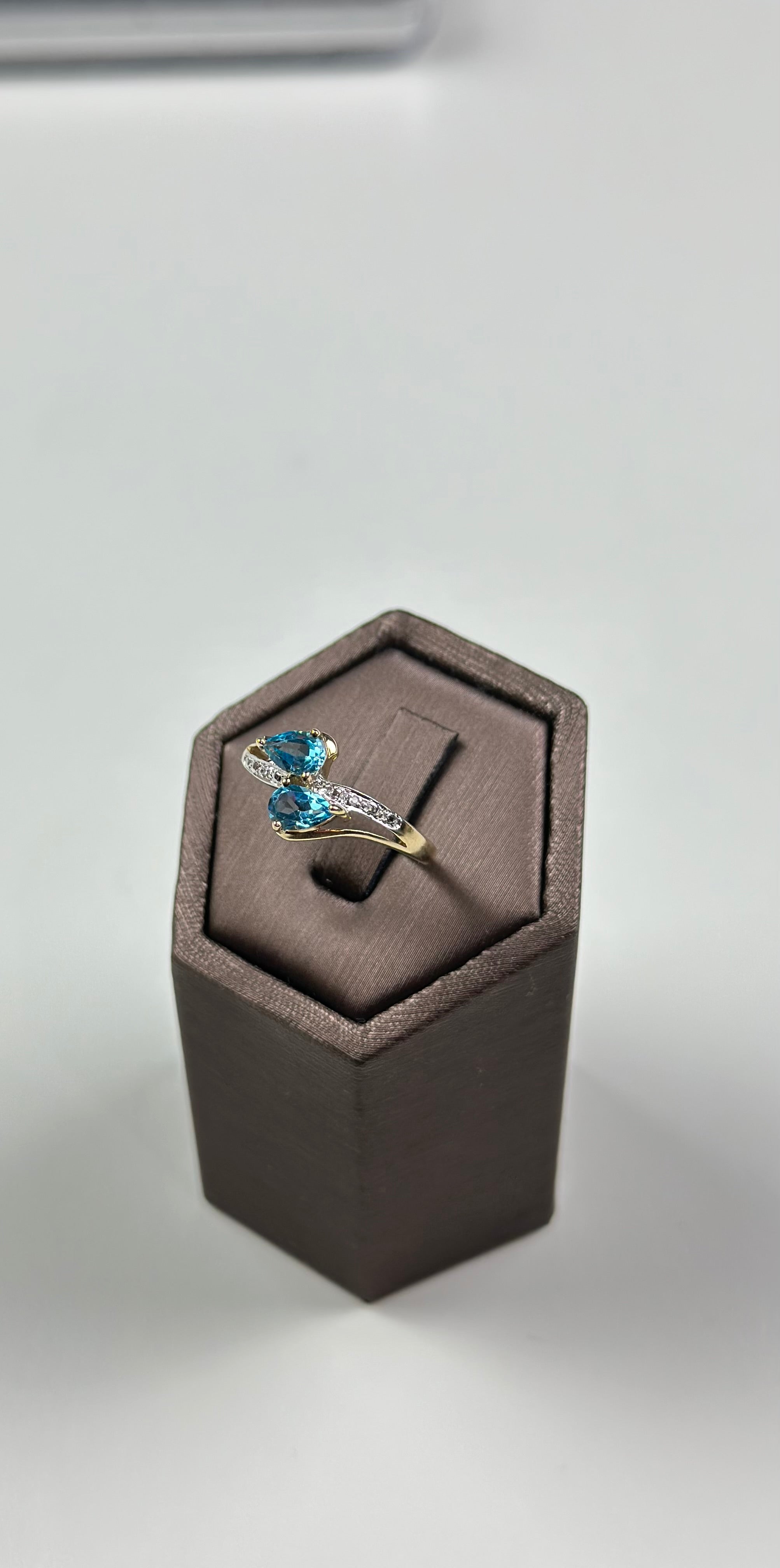 9ct gold blue topaz diamond cluster ring, Hallmarked And Natural Topaz , Vintage