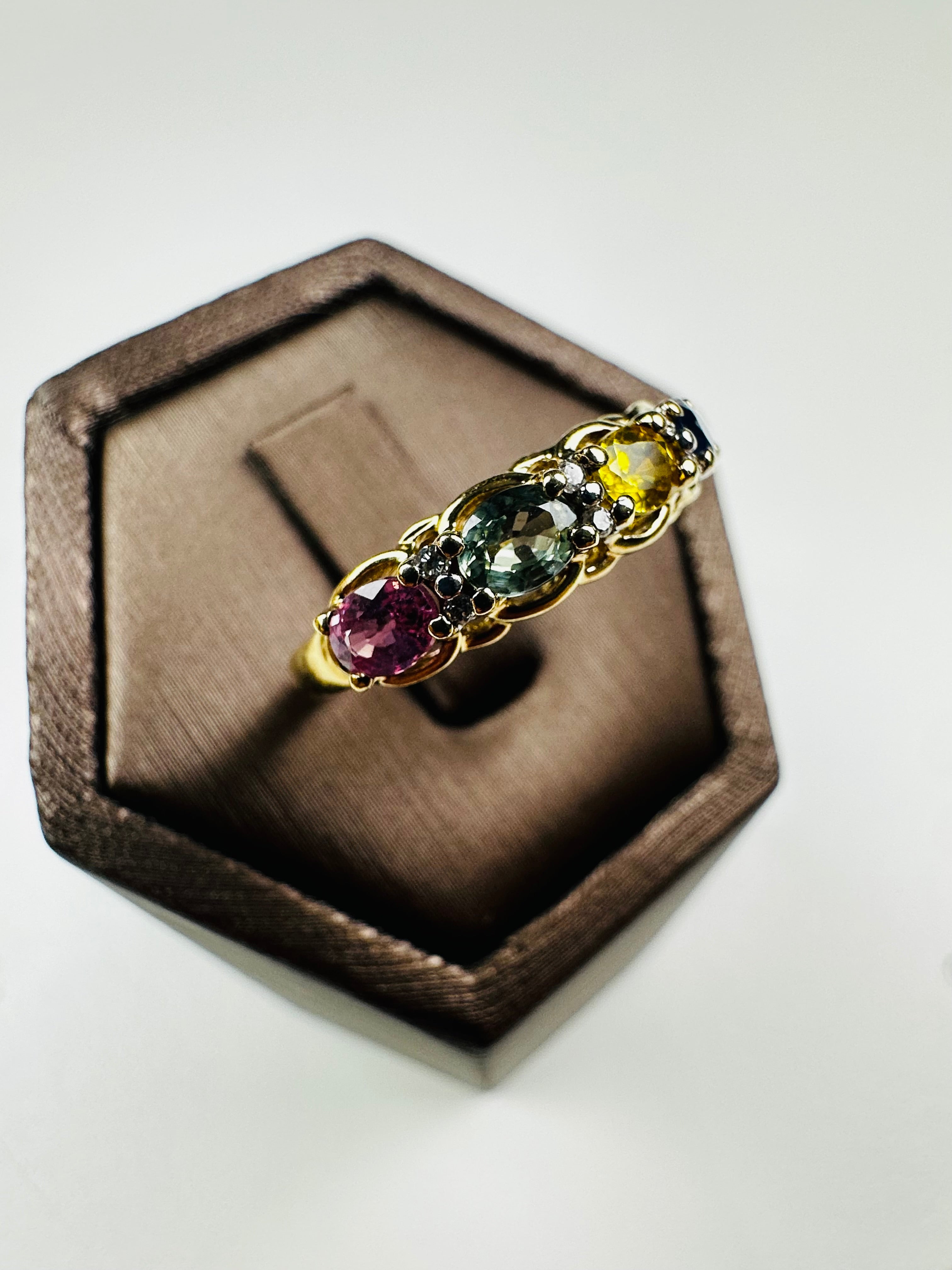 Sapphires And Diamond Ring 9ct Gold , Multi Color Sapphire Ring,hallmarked